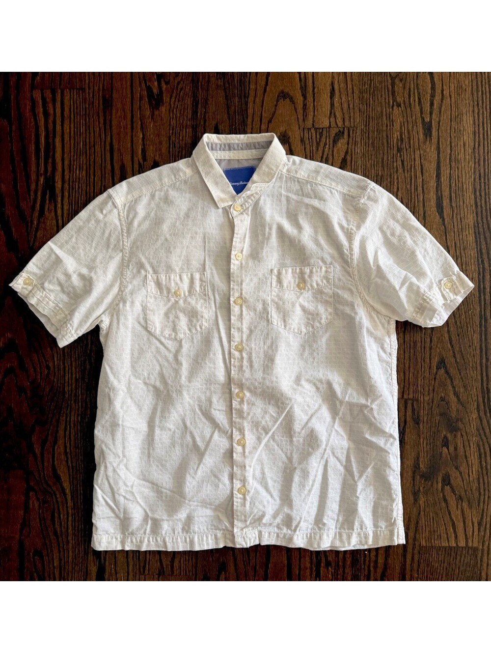 Tommy Bahama Island Modern Fit Shirt Mens L White Cotton Silk Textured S/S